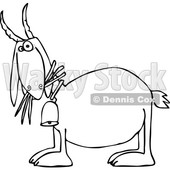 Cartoon of an Outlined Goat Eating Grass and Wearing a Bell - Royalty Free Vector Clipart © djart #1211282