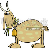 Cartoon of a Tan Goat Eating Grass and Wearing a Bell - Royalty Free Vector Clipart © djart #1211284