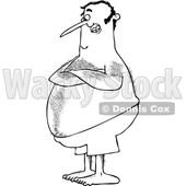 Cartoon of an Outlined Hairy Chubby Man with Folded Arms, Standing in Swim Trunks - Royalty Free Vector Clipart © djart #1211613