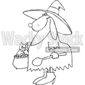 Clipart of an Outlined Halloween Dog Trick or Treating in a Witch Costume - Royalty Free Vector Illustration © djart #1215708