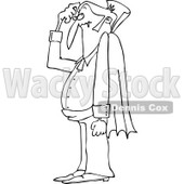 Clipart of an Outlined Confused Halloween Dracula Vampire Scratching His Head - Royalty Free Vector Illustration © djart #1216239