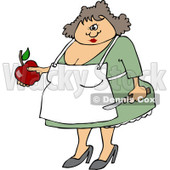 Clipart of a Chubby Woman Holding an Apple and a Peeling Knife - Royalty Free Vector Illustration © djart #1217101