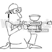 Clipart of an Outlined Kneeling Paintball Man - Royalty Free Vector Illustration © djart #1217578