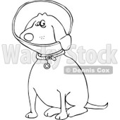 Clipart of an Outlined Sitting Dog Wearing an Elizabethan Colar Cone - Royalty Free Vector Illustration © djart #1219038