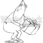 Clipart of an Outlined Santa Wearing Pjs and Picking up a Gift - Royalty Free Vector Illustration © djart #1223245