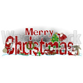 Clipart of a Red Merry Christmas Greeting with Satnas Reindeer and Mrs Claus - Royalty Free Illustration © djart #1223251