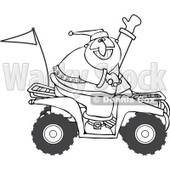 Clipart of an Outlined Santa Waving and Driving an Atv Mud Bug - Royalty Free Vector Illustration © djart #1223669