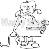 Clipart of an Outlined Cave Girl Holding a Snake and Hammer - Royalty Free Vector Illustration © djart #1225220