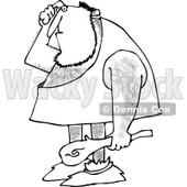 Clipart of an Outlined Dumb Caveman Scratching His Head and Holding a Club - Royalty Free Vector Illustration © djart #1225221
