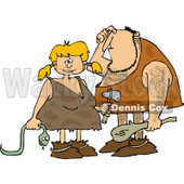 Clipart of a Dumb Caveman and Girl with a Snake - Royalty Free Vector Illustration © djart #1225224