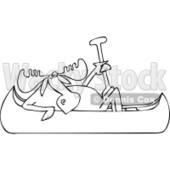 Clipart of an Outlined Moose in a Canoe - Royalty Free Vector Illustration © djart #1225950