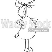 Clipart of an Outlined Moose Standing Upright with His Hooves on His Hips - Royalty Free Vector Illustration © djart #1225952
