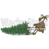 Clipart of a Moose Pulling a Christmas Tree Ona Sled - Royalty Free Illustration © djart #1225961