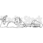Clipart of an Outlined Boy Setting a Box Trap - Royalty Free Vector Illustration © djart #1226221