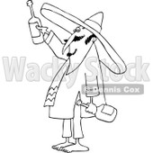 Clipart of an Outlined Mexican Man Wearing a Sombrero and Toasting - Royalty Free Vector Illustration © djart #1227444