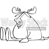 Clipart of an Outlined Moose Sitting with His Legs out - Royalty Free Vector Illustration © djart #1227678