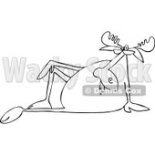 Clipart of a Black and White Lineart Sophisticated Moose Sitting Back - Royalty Free Vector Illustration © djart #1229571