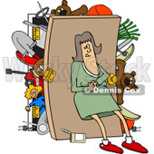 Clipart of a Caucasian Woman Pushing Her Back Against a Full Closet - Royalty Free Vector Illustration © djart #1232326