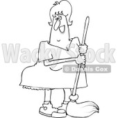 Clipart of a Black and White Happy Woman Mopping - Royalty Free Vector Illustration © djart #1235307