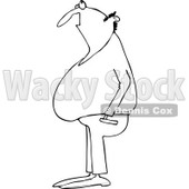 Clipart of a Black and White Chubby Bald Man Looking up - Royalty Free Vector Illustration © djart #1235585