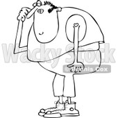 Clipart of a Black and White Thinking Chubby Man in a Sleeveless Shirt - Royalty Free Vector Illustration © djart #1235587