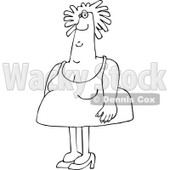 Clipart of an Outlined Chubby Black Woman with Ringlets - Royalty Free Vector Illustration © djart #1235590