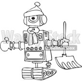 Clipart of a Black and White Winter Robot with a Snow Shovel - Royalty Free Vector Illustration © djart #1236530
