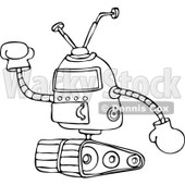 Clipart of a Black and White Robot Holding up a Gloved Hand - Royalty Free Vector Illustration © djart #1237196