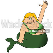 Chubby Female Blond Mermaid in a Green Bikini Top Waving Clipart Picture © djart #12373