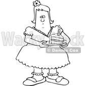 Clipart of a Black and White Fat Girl Holding a Slice of Birthday Cake - Royalty Free Vector Illustration © djart #1237629