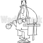 Clipart of a Black and White Chubby Man with a Cookie Coffee and Robe - Royalty Free Vector Illustration © djart #1237632