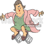 Clipart of a Caucasian Woman Jumping in a Robe, Spring Forward Daylight Savings - Royalty Free Vector Illustration © djart #1237634