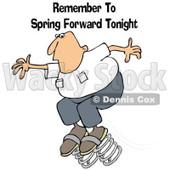Clipart of a Caucasian Man Bouncing with Remember to Spring Forward Tonight Text - Royalty Free Illustration © djart #1237635