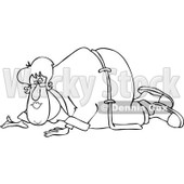 Clipart of a Black and White Chubby Woman Crawling in a Robe - Royalty Free Vector Illustration © djart #1238248