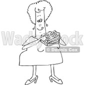 Clipart of a Black and White Chubby Woman Eating a Bologna Sandwich - Royalty Free Vector Illustration © djart #1238249