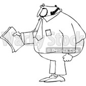 Clipart of a Black and White Chubby Businessman Holding Papers - Royalty Free Vector Illustration © djart #1240162
