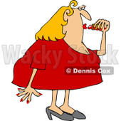 Clipart of a Chubby Blond Caucasian Woman Applying Lipstick - Royalty Free Vector Illustration © djart #1240168