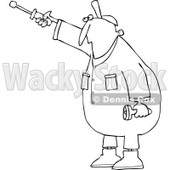 Clipart of a Black and White Worker Man Pointing with a Nut Driver - Royalty Free Vector Illustration © djart #1241019