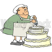 Clipart of a Chubby White Baker Chef Woman Frosting a Wedding Cake - Royalty Free Illustration © djart #1241517