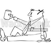Clipart of a Black and White Businessman Sitting on the Ground and Begging with a Cup - Royalty Free Vector Illustration © djart #1242868