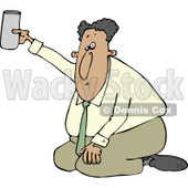 Clipart of a Hispanic Businessman Kneeling on the Ground and Begging with a Cup - Royalty Free Vector Illustration © djart #1242875