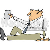 Clipart of a Caucasian Businessman Sitting on the Ground and Begging with a Cup - Royalty Free Vector Illustration © djart #1242876