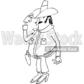 Clipart of a Black and White Chubby Cowboy Tipping His Hat - Royalty Free Vector Illustration © djart #1243191