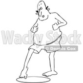 Clipart of a Black and White Chubby Man in Swim Trunks, Dipping His Toe in Water - Royalty Free Vector Illustration © djart #1243192