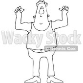 Clipart of a Black and White Chubby Man Flexing His Muscles - Royalty Free Vector Illustration © djart #1243193