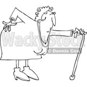 Clipart of a Black and White Granny with a Bad Back and Cane - Royalty Free Vector Illustration © djart #1243840