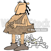 Clipart of a Full Caveman Holding His Belly over a Pile of Bones - Royalty Free Vector Illustration © djart #1251506