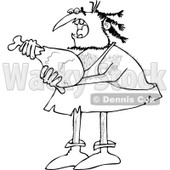 Clipart of a Black and White Caveman Eating a Meat Drumstick - Royalty Free Vector Illustration © djart #1253037