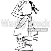 Clipart of a Black and White Thinking Caveman Carrying a Hammer - Royalty Free Vector Illustration © djart #1253038