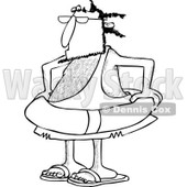 Clipart of a Black and White Caveman Wearing a Life Preserver Ring - Royalty Free Vector Illustration © djart #1253947